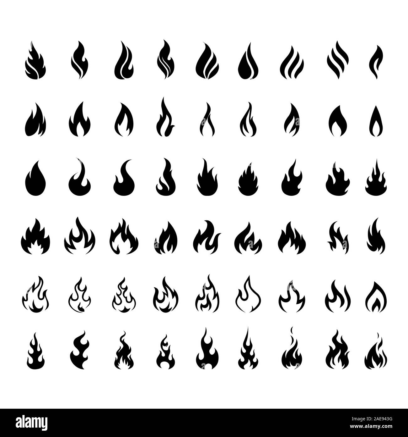 Vector set di icone per incendio. Le icone di fiamma. Il logo di fiamma, icona di fuoco. Illustrazione Vettoriale