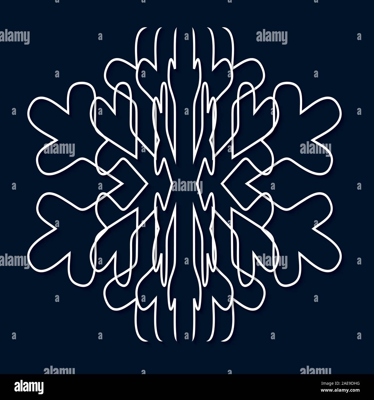 Il simbolo del fiocco di neve, simbolo di freddo, minima illustrazione vettoriale con profondità e ombra Illustrazione Vettoriale