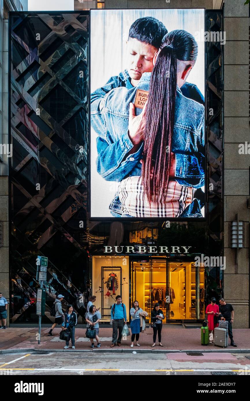HongKong - Novembre 2019: Burberry shop facciata /store exteior in Hongkong, centrale Foto Stock