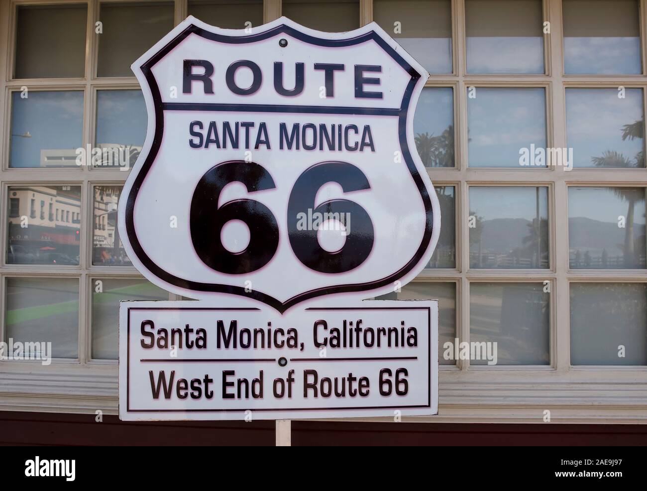 Route 66 fine della linea a Santa Monica, California, Stati Uniti d'America Foto Stock
