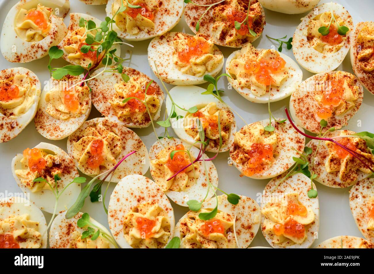 Uova Diablo presso la Casa Kimberly Domenica Colazione a Buffet in Puerto Vallarta, Jalisco, Messico. Foto Stock