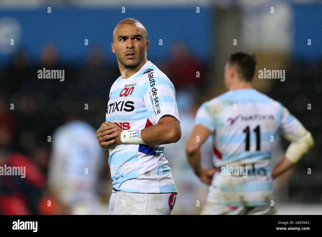 Swansea, Regno Unito. 07Th Dec, 2019. Simon Zebo di Racing 92 guarda a. La Heineken Champions Cup match, piscina 4, Falchi Pescatori v Racing 92 rugby presso il Liberty Stadium di Swansea, Galles del Sud sabato 7 dicembre 2019. pic da Andrew Orchard, Credito: Andrew Orchard fotografia sportiva/Alamy Live News Foto Stock