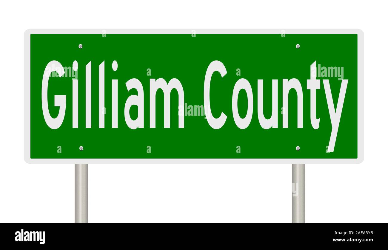 Il rendering di un 3d green autostrada segno per Gilliam County in Oregon Foto Stock