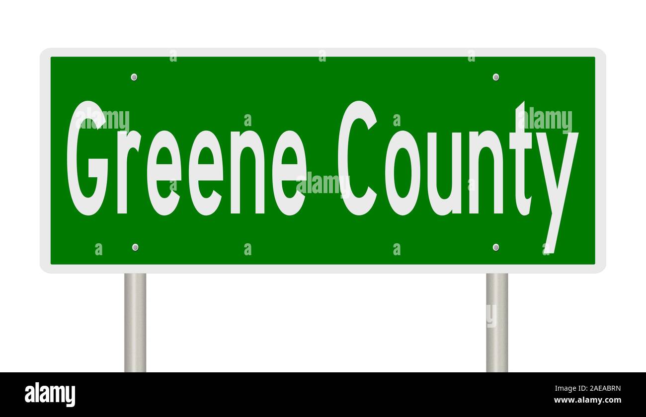 Il rendering di un 3d green autostrada segno per la contea Greene Foto Stock