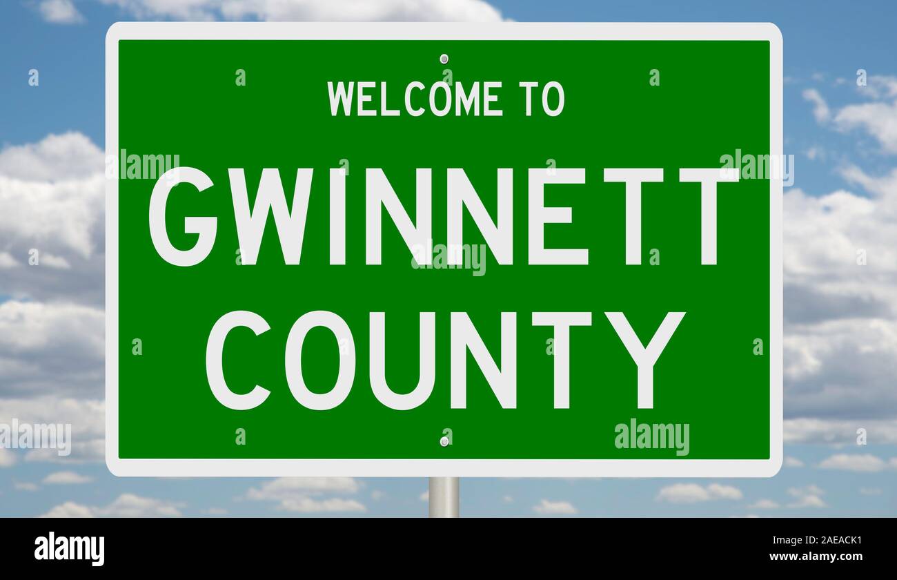 Il rendering di un 3d green autostrada segno per Gwinnett County Foto Stock