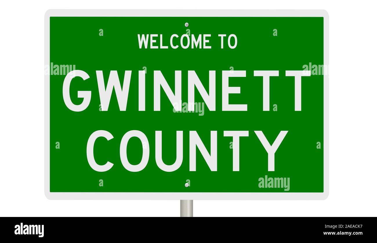 Il rendering di un 3d green autostrada segno per Gwinnett County Foto Stock