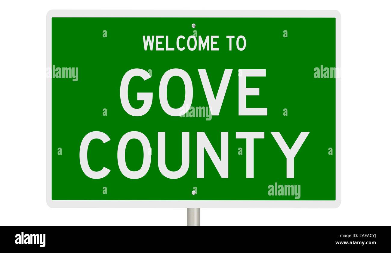 Il rendering di un 3d green autostrada segno per la contea di Gove Foto Stock