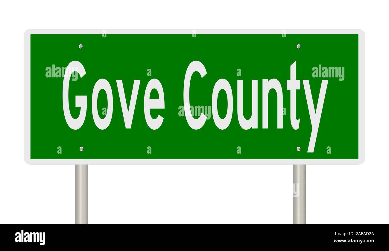 Il rendering di un 3d green autostrada segno per la contea di Gove Foto Stock