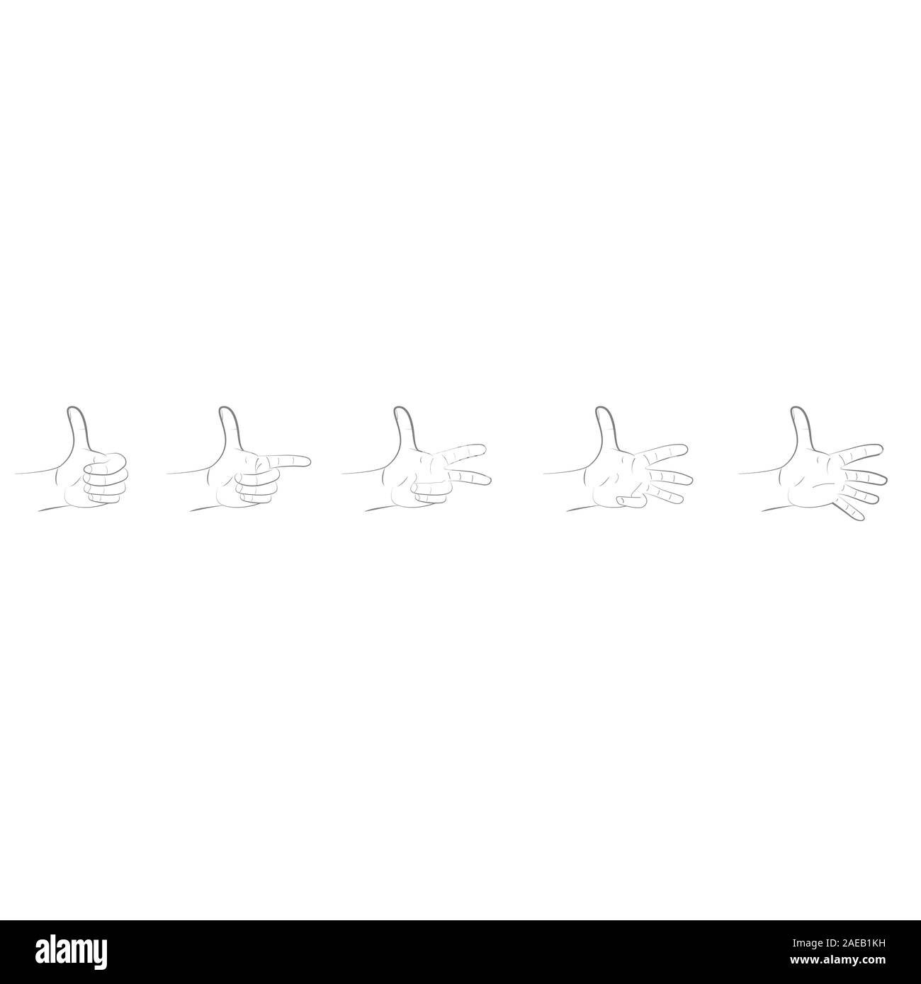 Serie di gesti delle dita. Punteggio da 1 a 5 Illustrazione Vettoriale