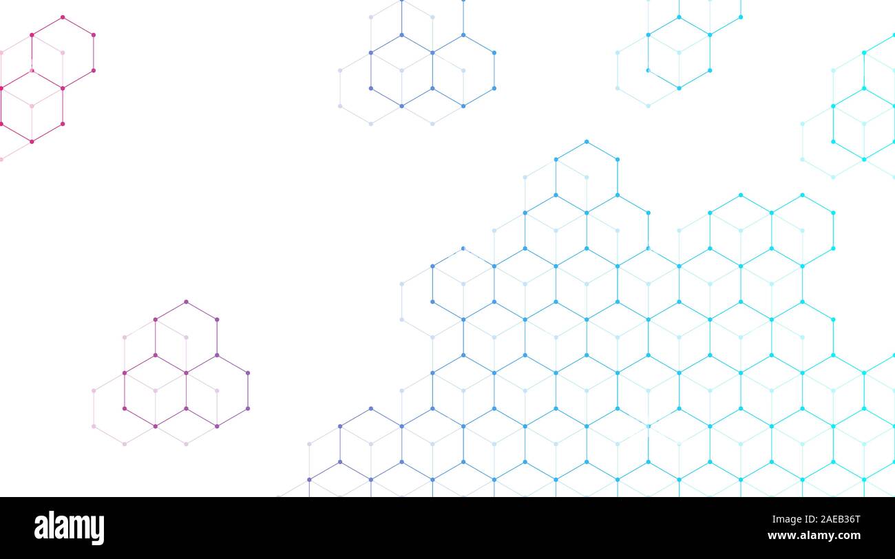 Tecnologia linee astratte e punti collegare lo sfondo con esagoni. Gli esagoni connessione dati digitali e dati di grande concetto. Hex i dati digitali Illustrazione Vettoriale