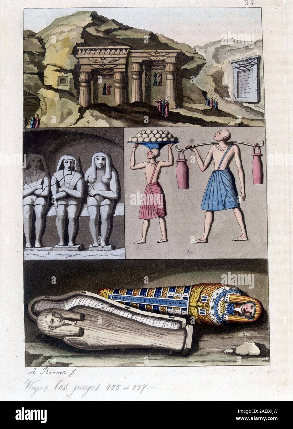 Tombeaux creuses dans l'interieur d'une montagne pres de Tebe - in 'Le costume ancien et moderne' par le docteur Jules Ferrario, edizioni Milano, 181 Foto Stock