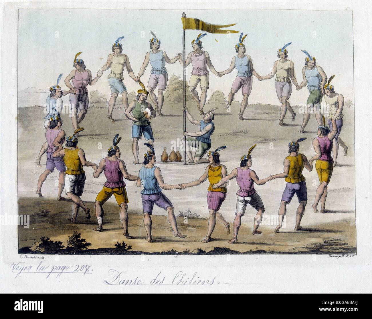 Danse des chiliens - in 'Le costume ancien et moderne' par Ferrario, ed. Milano, 1819-20 Foto Stock