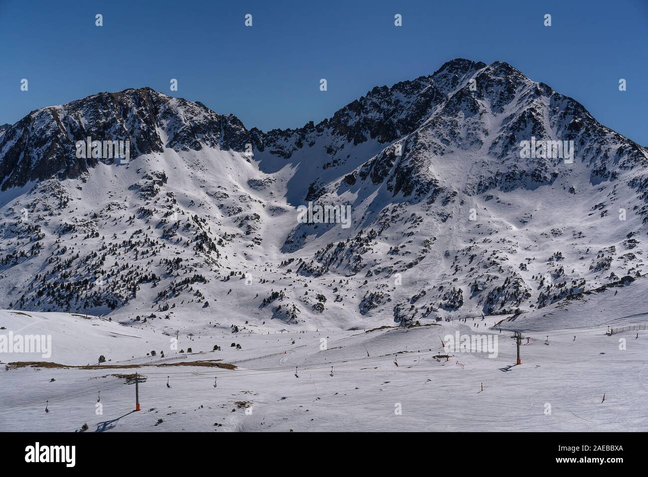 Paesaggio di montagna in Grau Roig settore di Grandvalira, Andorra Foto Stock