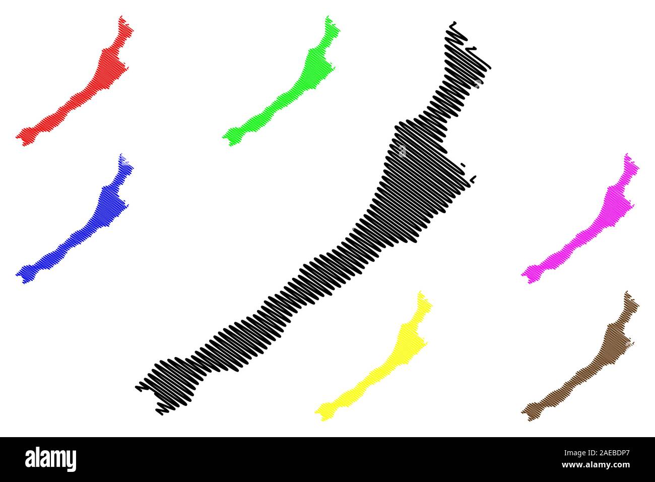Costa occidentale Regione (regioni della Nuova Zelanda, Isola del Sud) mappa illustrazione vettoriale, scribble schizzo West Coast mappa Illustrazione Vettoriale