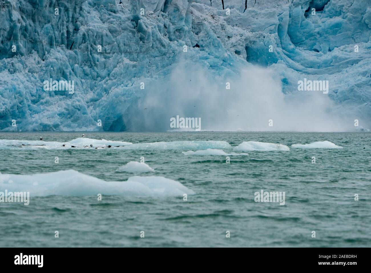 Blu ghiaccio del ghiacciaio Dahlbreen. Il ghiaccio del blu Iceberg contiene un minor numero di bolle di aria rispetto a quelli che appaiono più o meno bianco. Nei giorni di pioggia il loro colore Foto Stock