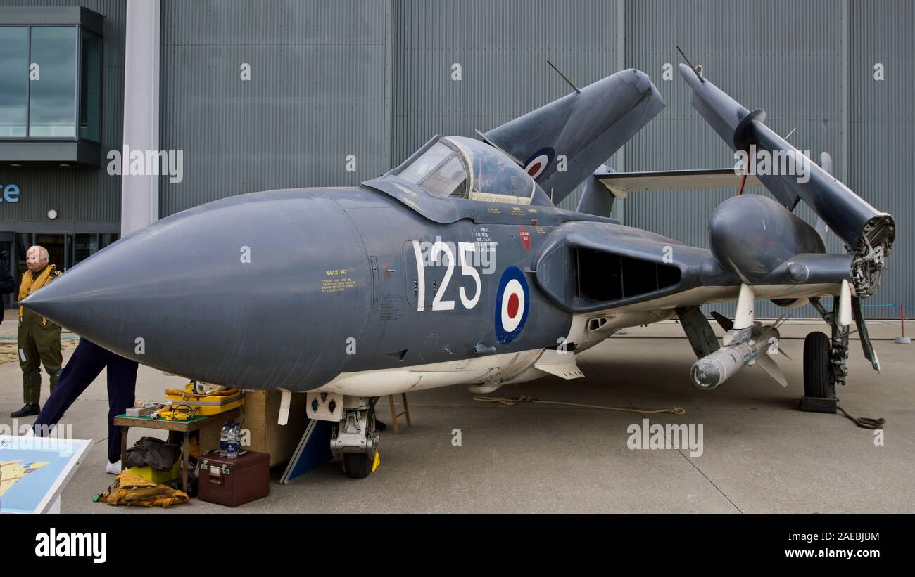 Royal Navy de Havilland Sea Vixen (XS576) sul display statico all'Imperial War Museum Duxford il 26 maggio 2019 Foto Stock