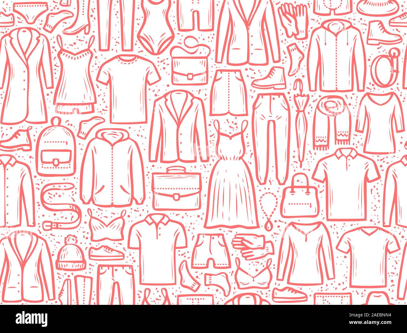 Sfondo di moda senza cuciture. Vestiti, disegno vettoriale Illustrazione Vettoriale