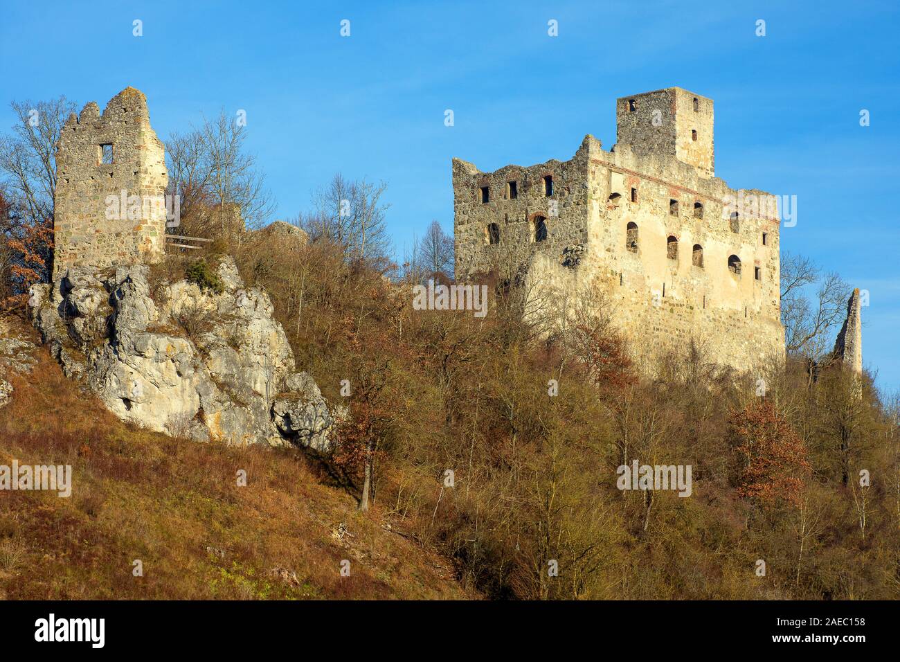 Burgruine Niederhaus • Landkreis Donau-Ries, Bayern, Deutschland Foto Stock