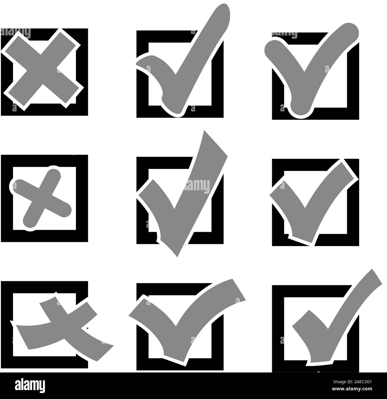 Impostare Contrassegni di verifica o segni di spunta nelle caselle concettuale. Illustrazione Vettoriale. Illustrazione Vettoriale