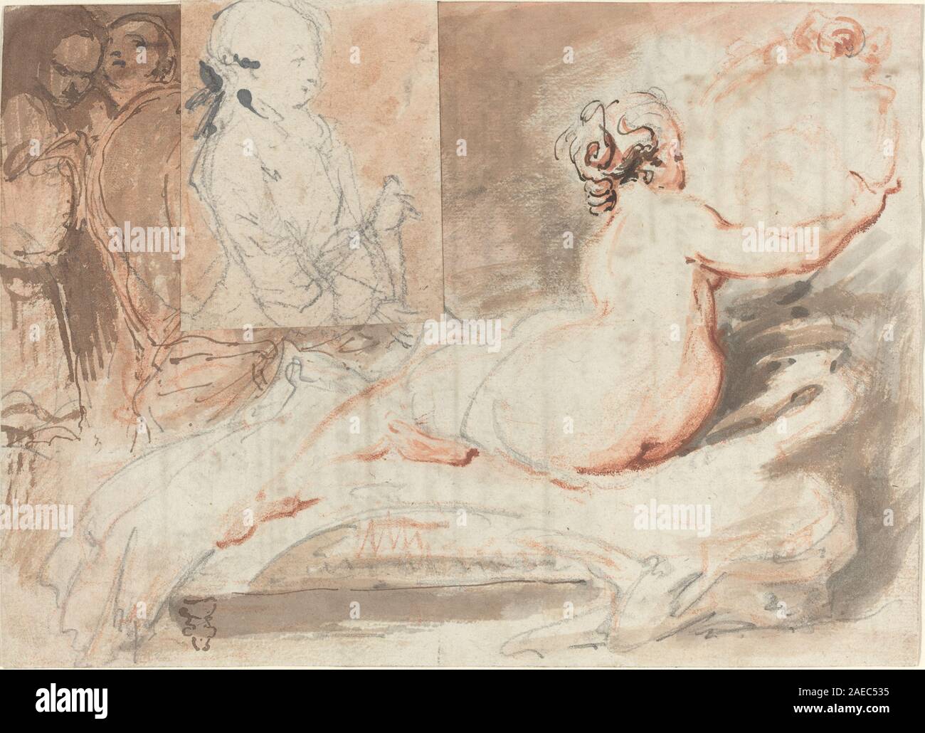 Questi schizzi di figure di Gabriel Jacques de Saint-Aubin raffigurano pose e gesti umani. I disegni enfatizzano l'anatomia, le proporzioni, il movimento e la composizione, riflettendo la pratica accademica francese del XVIII secolo. Foto Stock