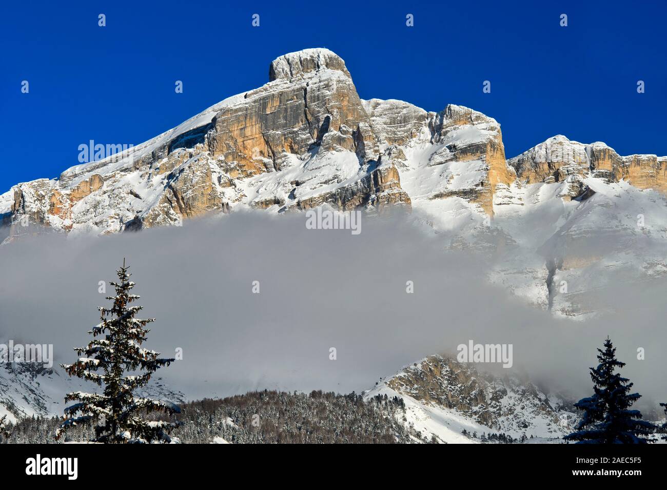 Piz Lavarela in inverno, Alta Badia, Dolomiti, Alto Adige, Italia Foto Stock