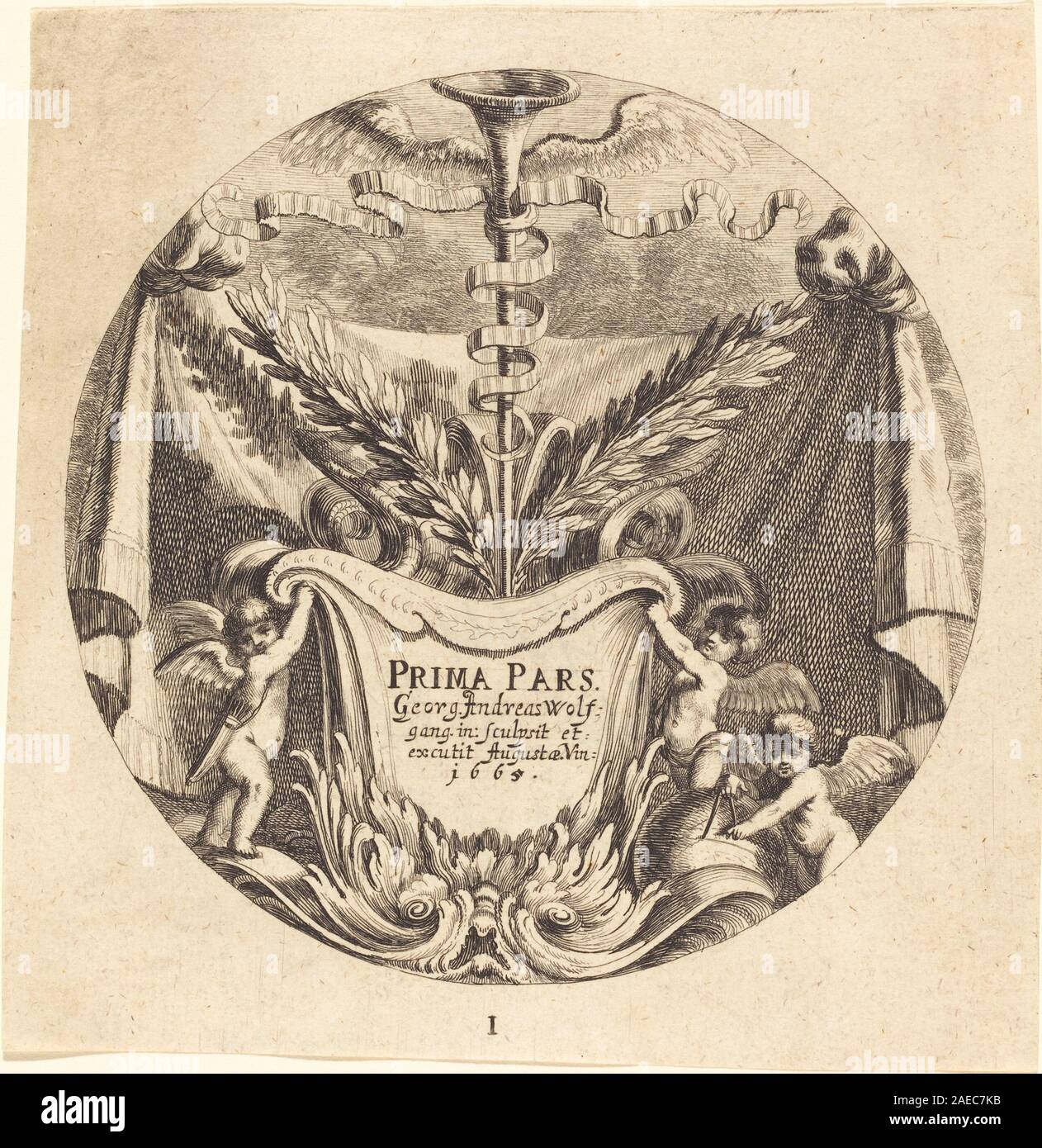 Questo frontespizio del 1665 di Georg Andreas Wolfgang, il Vecchio, mostra composizione tipografica, motivi decorativi e layout tipici delle opere stampate europee del XVII secolo. Foto Stock