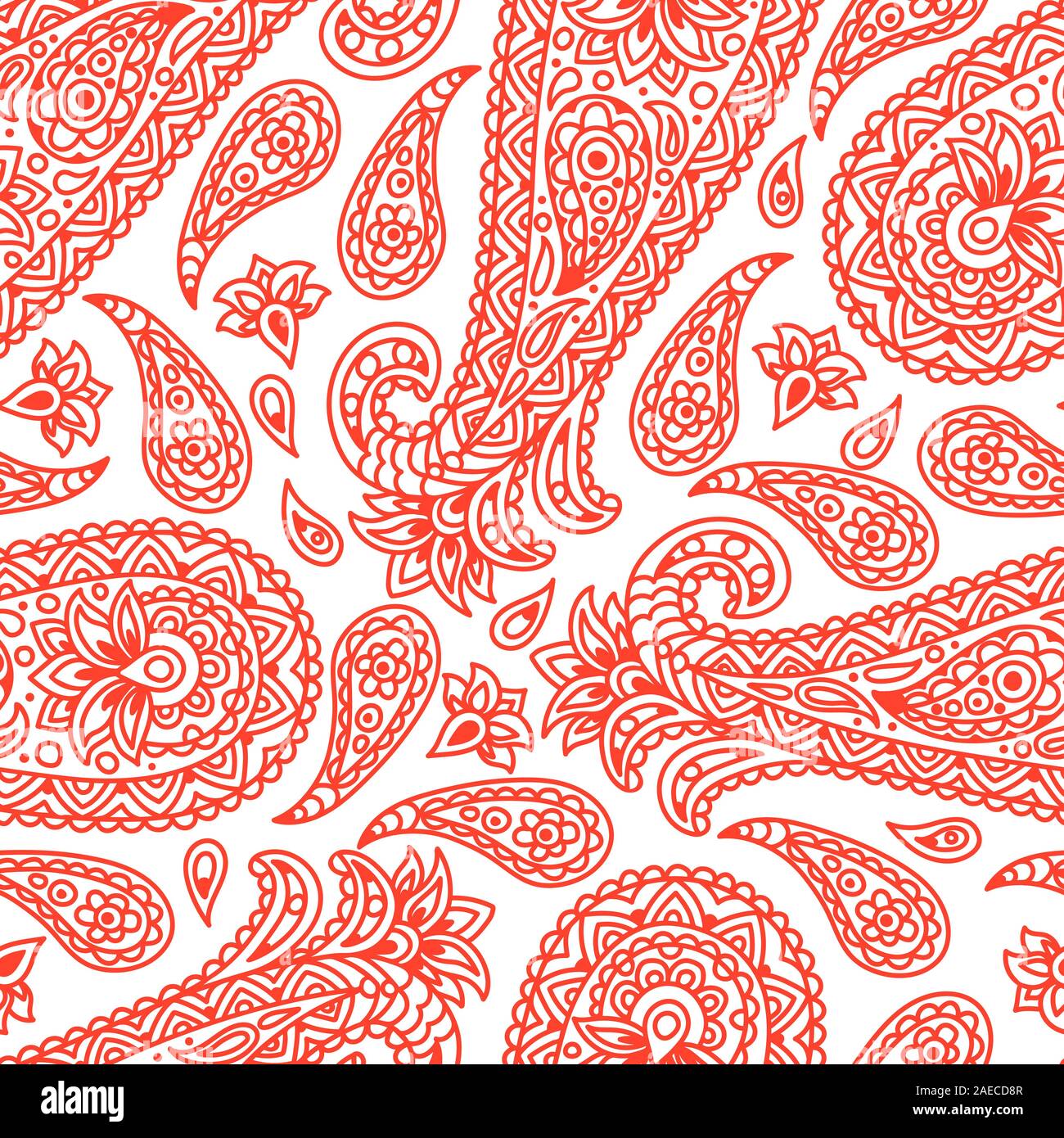 Etnico indiano seamless pattern con paisley. Illustrazione Vettoriale