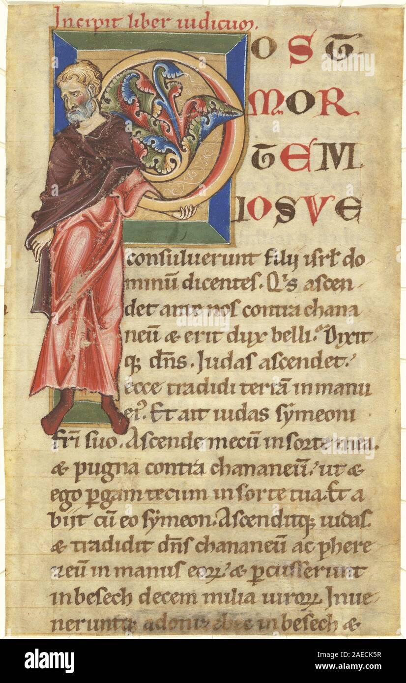 "Il giudice giudice" (c. 1210-1220, XIII secolo tedesco) raffigura una figura giudiziaria in vesti, mostrando postura, gesti, autorità, ambientazione, e convenzioni di pittura su tavola o manoscritti del primo medioevo. Foto Stock