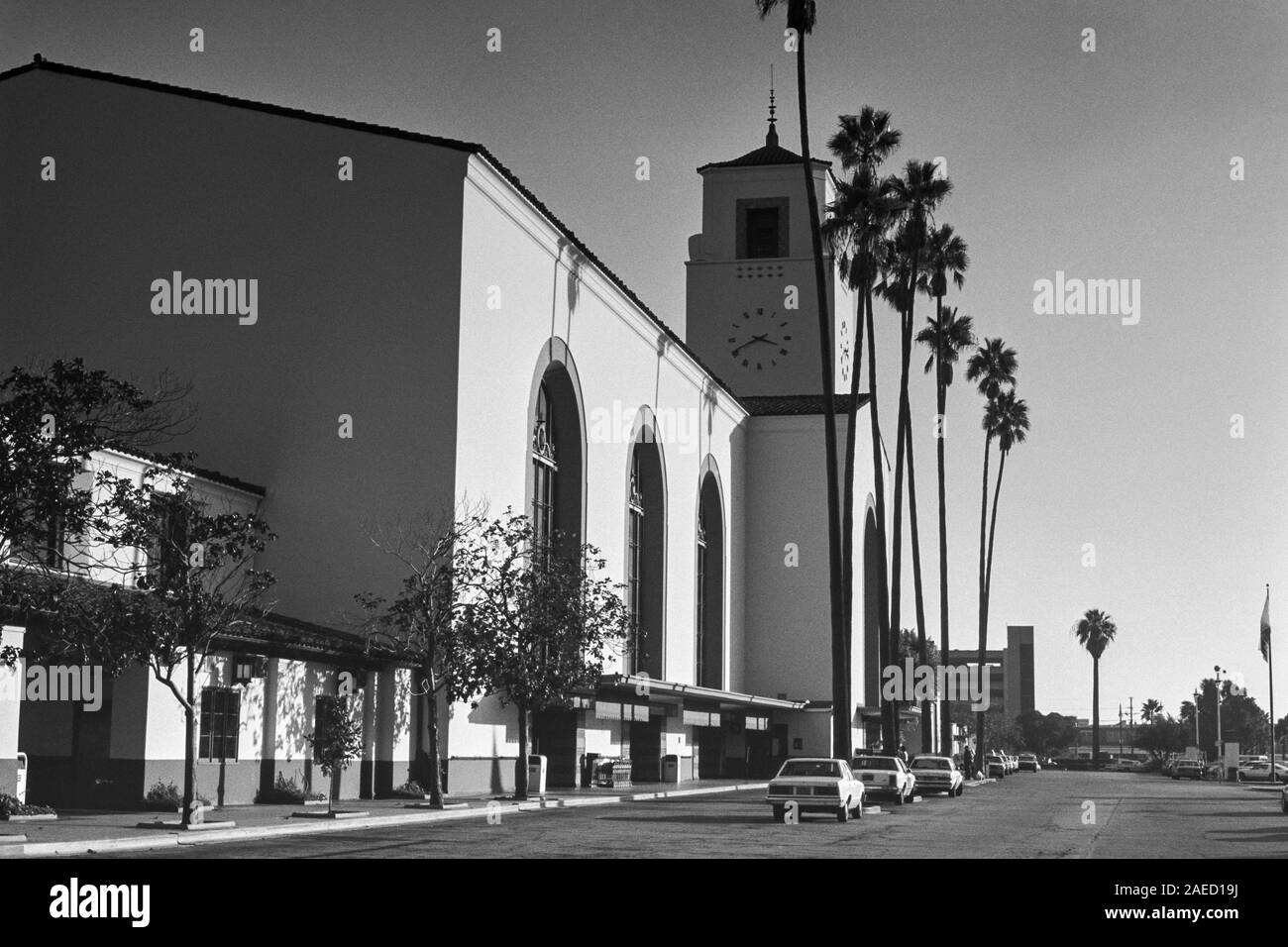 Archiviazione in bianco e nero 1984 vista della Union Station nel centro di Los Angeles, California. Foto Stock