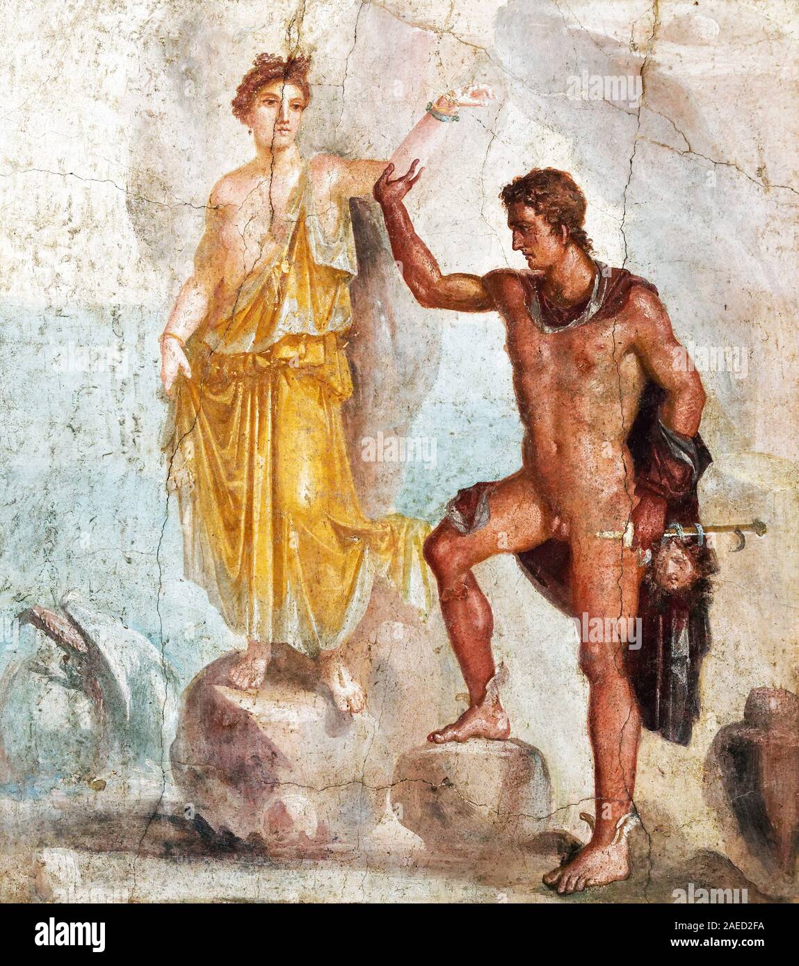 Perseo e Andromeda. Affresco delle rovine dell'antica Pompei, risalente al i secolo d.C. Foto Stock
