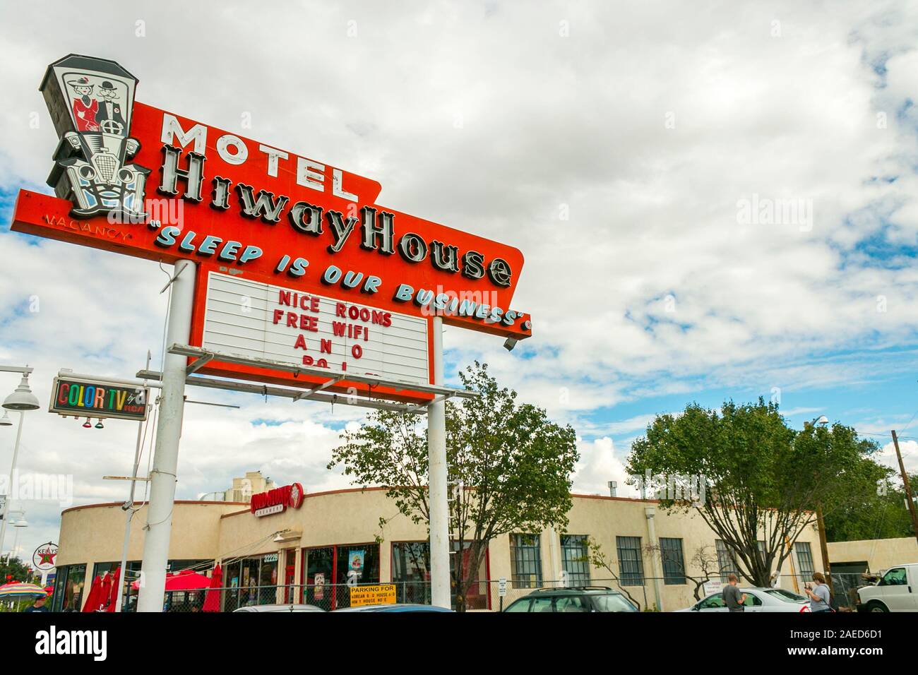 Insegna Classic Old Hway House Motel sulla storica strada centrale Route 66 USA Foto Stock