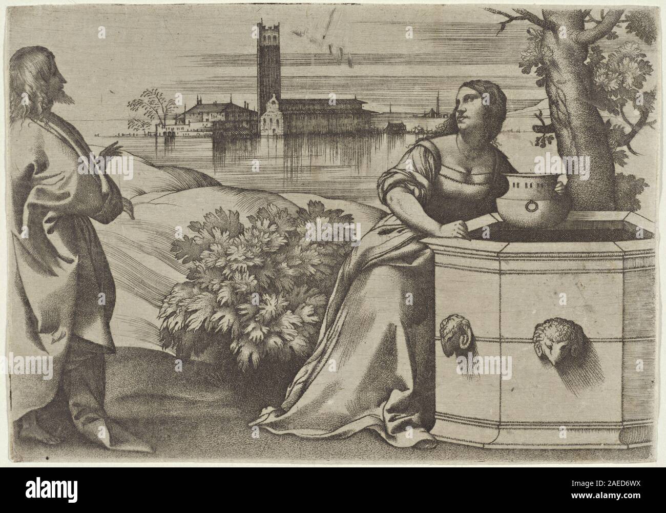 Giulio Campagnola, Cristo e la Samaritana, c 1510 Cristo e la samaritana; c. 1510 Foto Stock