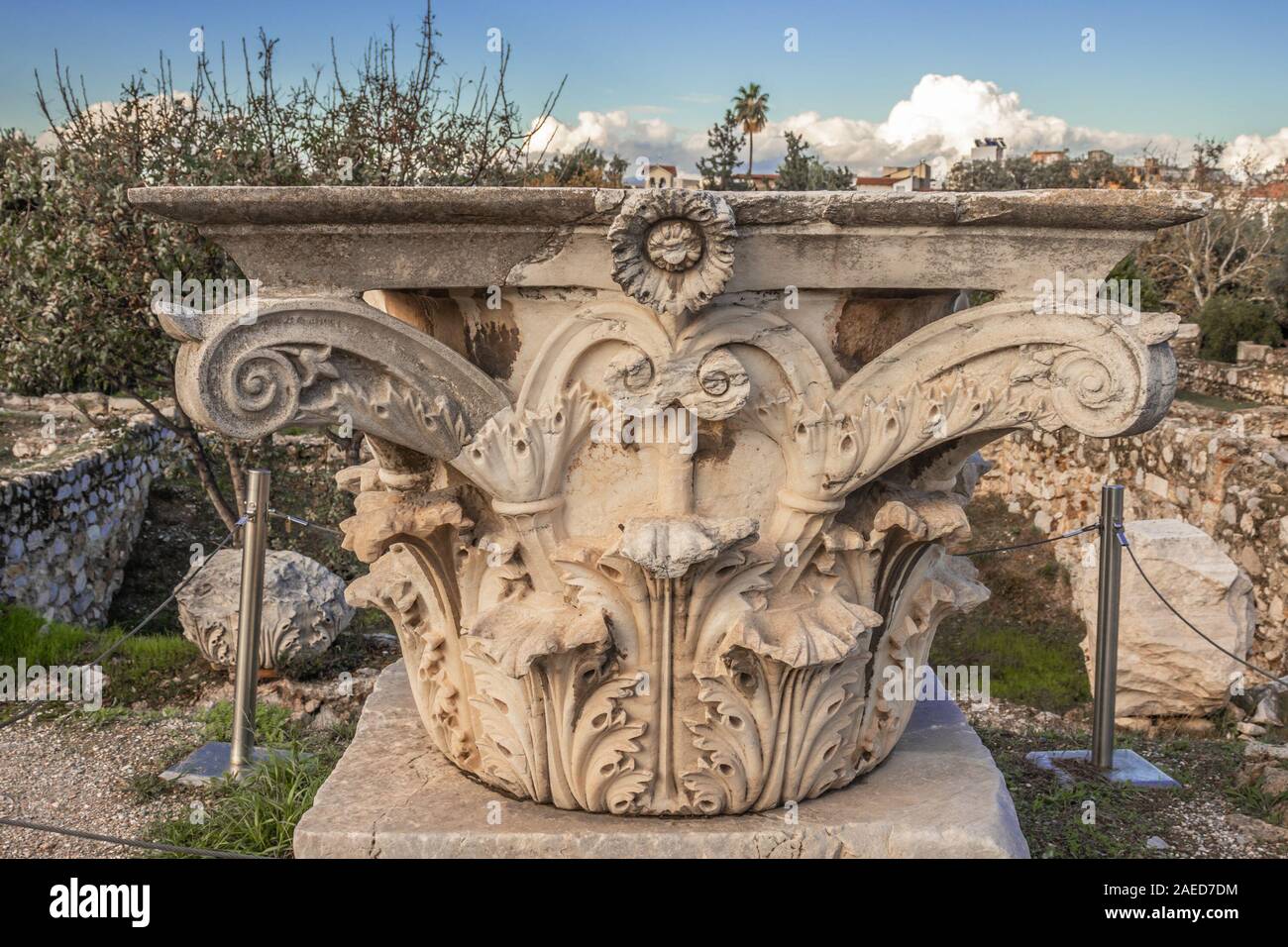 Capitello corinzio da odeion di acrippa da Atene GRECIA Foto Stock