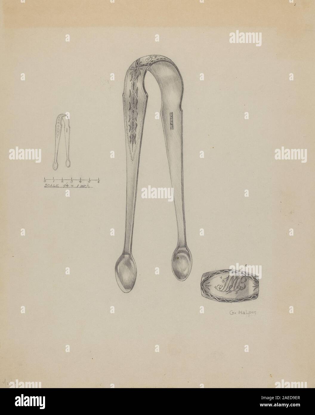 Grazia Halpin, argento pinze da zucchero, c 1937 Silver pinze da zucchero; c. 1937 Foto Stock