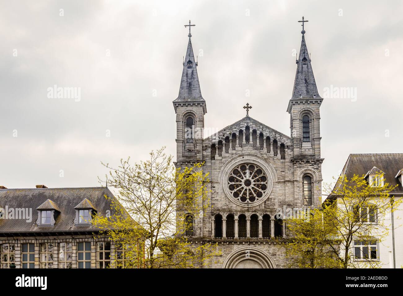 La facciata della chiesa dei Redentoristi di Tournai, Vallone Comune, Belgio Foto Stock