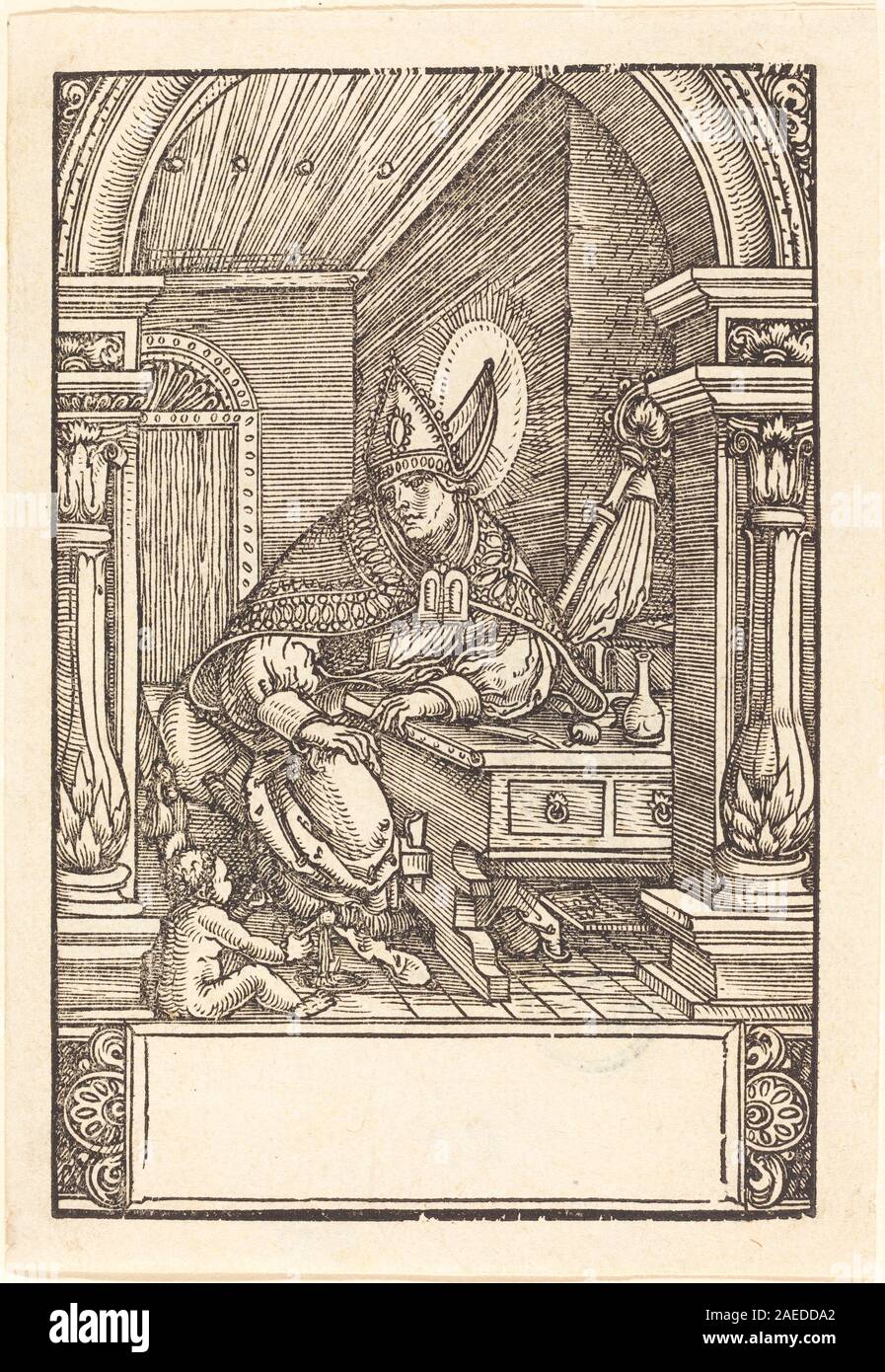 Una stampa di Hans Springinklee raffigurante Sant'Agostino, enfatizzando l'iconografia religiosa, la figura umana e la composizione dei primi anni del XVI secolo. Foto Stock