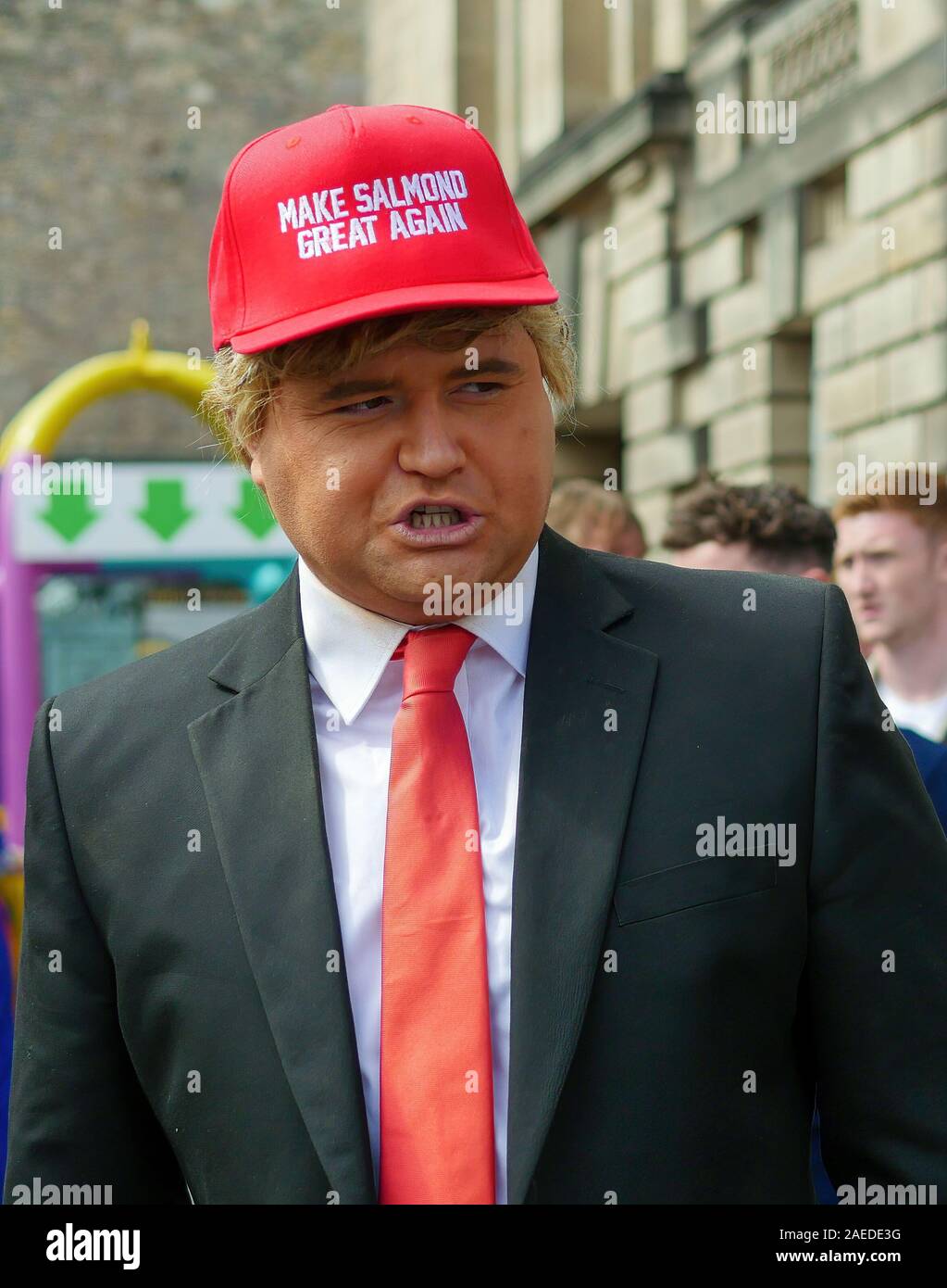 Donald Trump impersonator, Danny Posthill, sul Royal Mile di Edimburgo, a Edinburgh Festival Fringe. Foto Stock