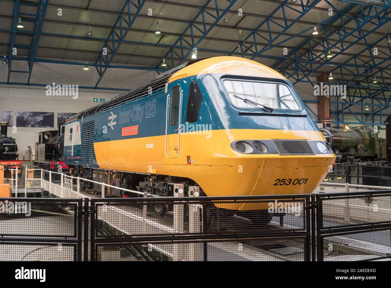 Inter City 125 o il treno ad alta velocità di trasmissione idrostatica locomotiva diesel, Sir Kenneth Grange, nel museo nazionale delle ferrovie, York, England, Regno Unito Foto Stock