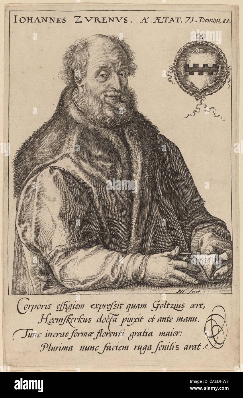 Hendrik Goltzius dopo Maerten van Heemskerck, Johannes Zurenus (Jan van Zuren), 1590 Johannes Zurenus (Jan van Zuren); 1590data Foto Stock