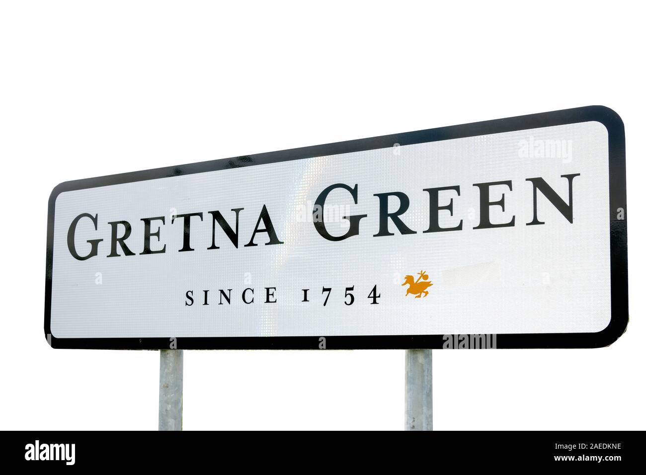 Ingresso segno, Gretna Green, Gretna, Dumfries and Galloway, Scotland, Regno Unito Foto Stock
