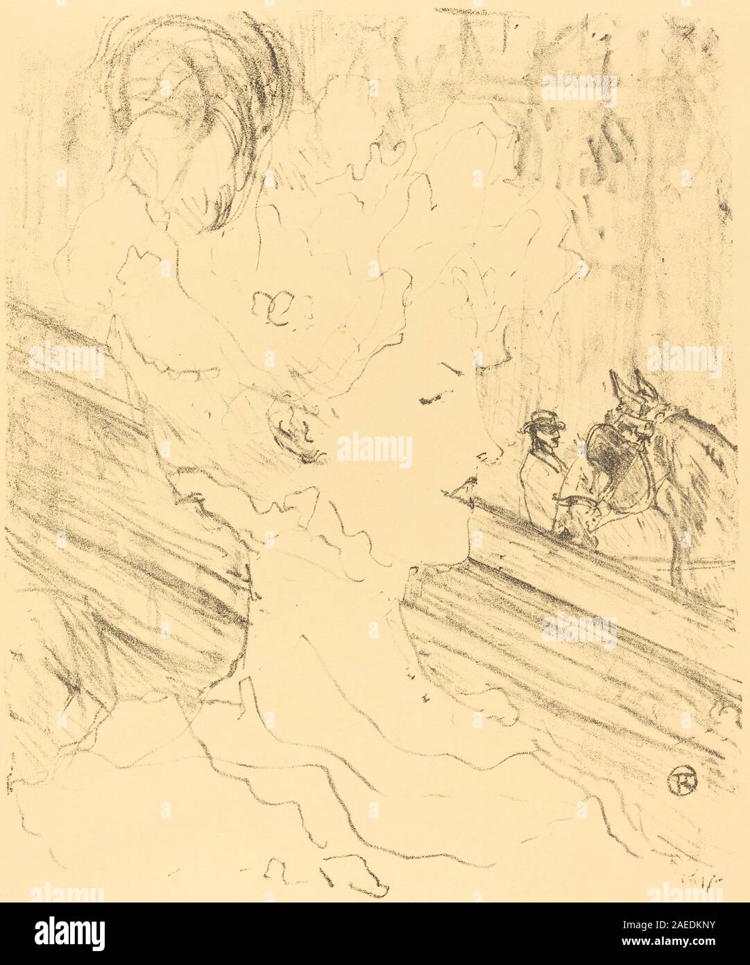 Questa litografia di Henri de Toulouse-Lautrec, datata 1896, raffigura Emilienne d'Alenco. Illustra la litografia francese del tardo XIX secolo, la figura umana, la rappresentazione teatrale, il costume da palcoscenico e la composizione d'epoca. Foto Stock