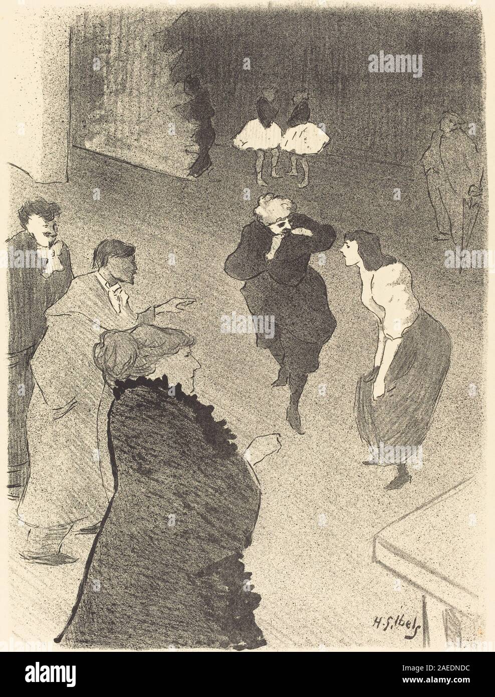 "Emilienne d'Alencon et Mariquita" di Henri-Gabriel Ibels, 1893, è una litografia raffigurante gli artisti Emilienne d'Alencon e Mariquita, mostrando figure di scena, dettagli sui costumi e composizione teatrale del XIX secolo. Foto Stock