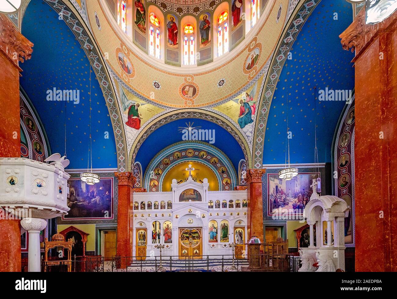 L iconostasi in Malbis Memorial Church è raffigurato, Marzo 7, 2016 in Daphne, Alabama. La Chiesa Ortodossa greca è stato costruito nel 1965. Foto Stock