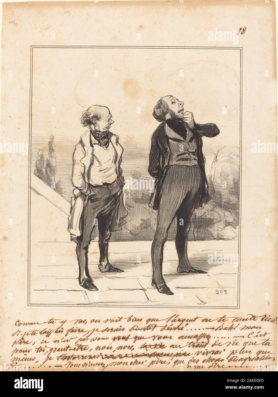 Una litografia di Honoré Daumier del 1841 intitolata "Comme tu y vas", raffigurante figure in movimento, gesti espressivi e commenti sociali tipici delle sue opere del XIX secolo. Foto Stock