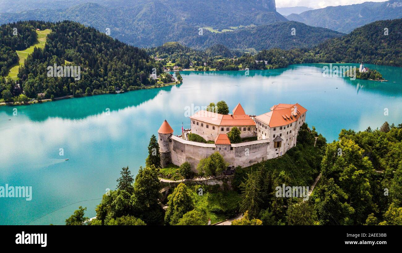 Il castello di Bled o Blejski grad, Bled, Slovenia Foto Stock