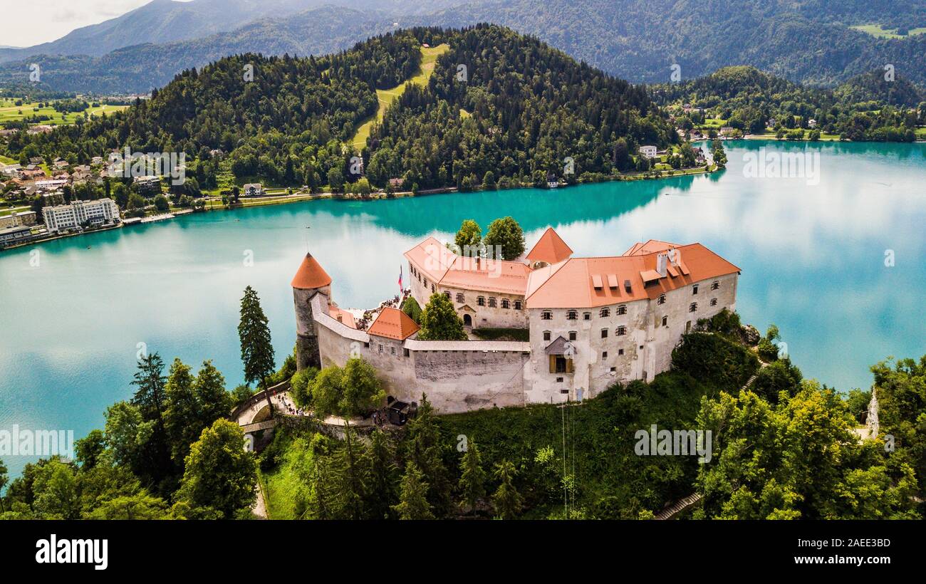 Il castello di Bled o Blejski grad, Bled, Slovenia Foto Stock