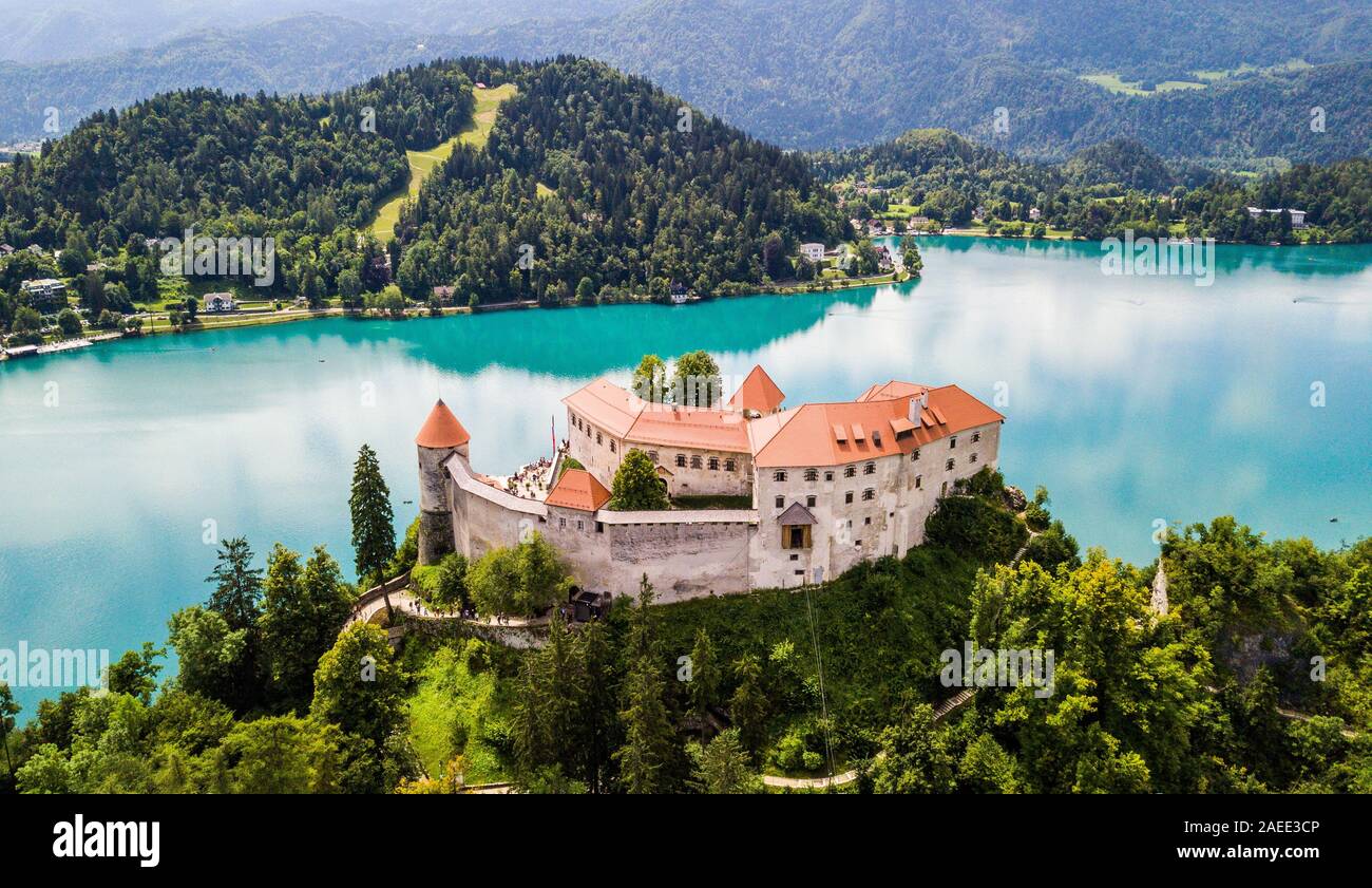 Il castello di Bled o Blejski grad, Bled, Slovenia Foto Stock