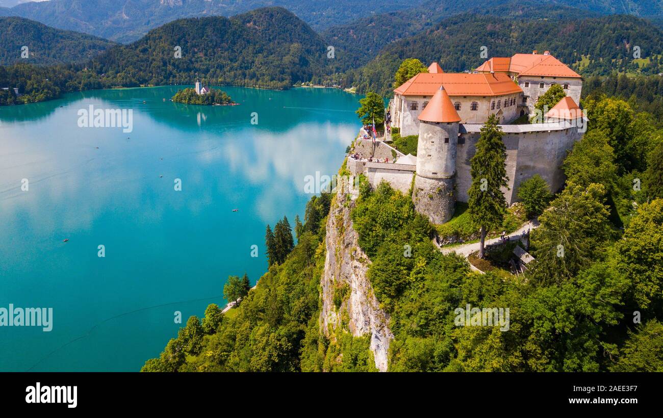 Il castello di Bled o Blejski grad, Bled, Slovenia Foto Stock