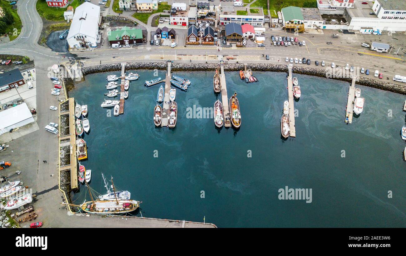 Húsavík Port Foto Stock