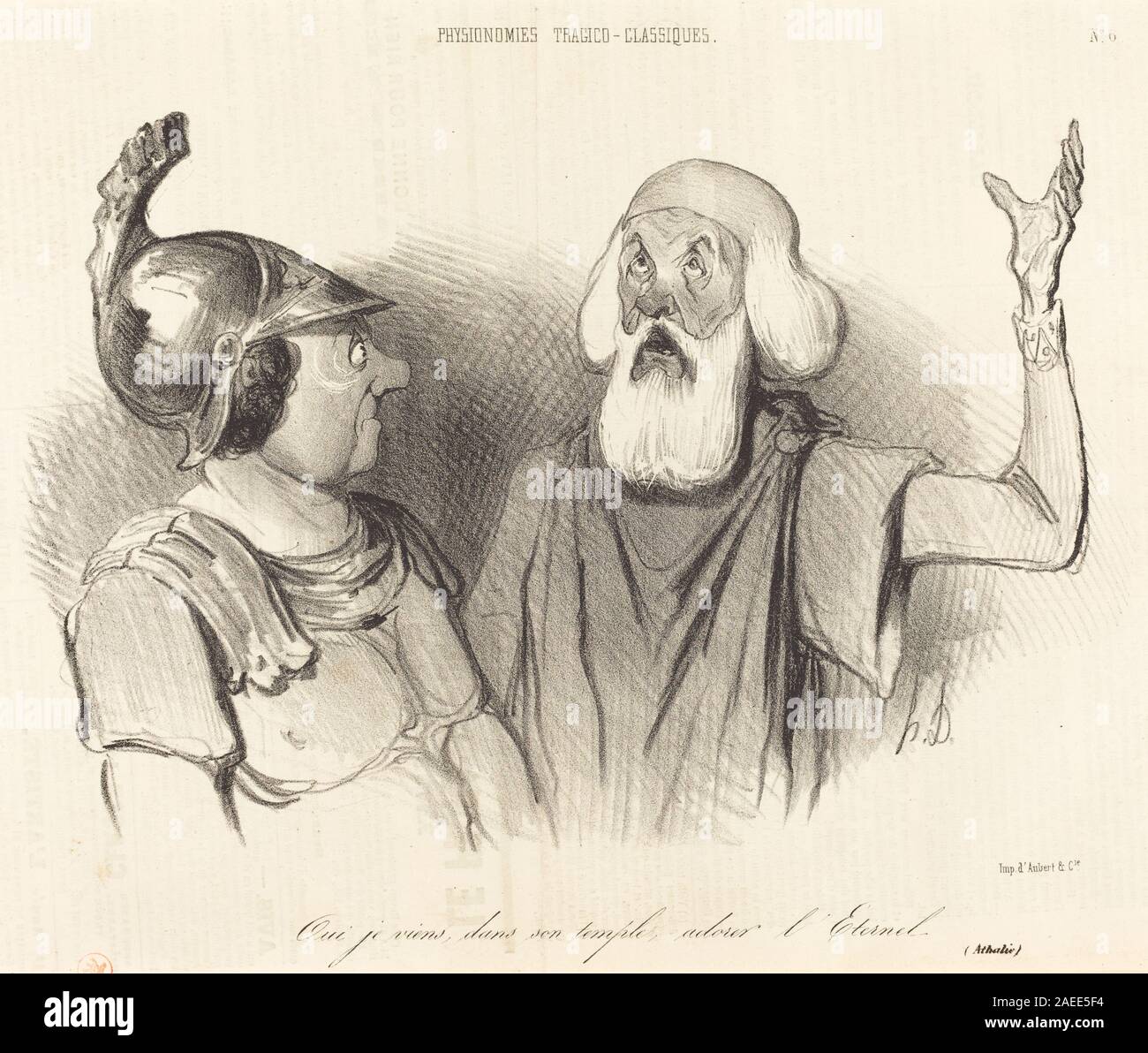 Una litografia del 1841 di Honoré Daumier intitolata "Oui je viens, dans Son Temple" raffigurante una figura che entra in un tempio o in uno spazio sacro. L'opera enfatizza postura, gesti, architettura, ambientazione e contesto sociale o cerimoniale all'inizio del XIX secolo in Francia. Foto Stock